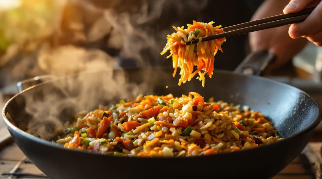 Je prépare ce riz sauté aux carottes et au poireau à la sauce soja dès que je veux un dîner healthy et express