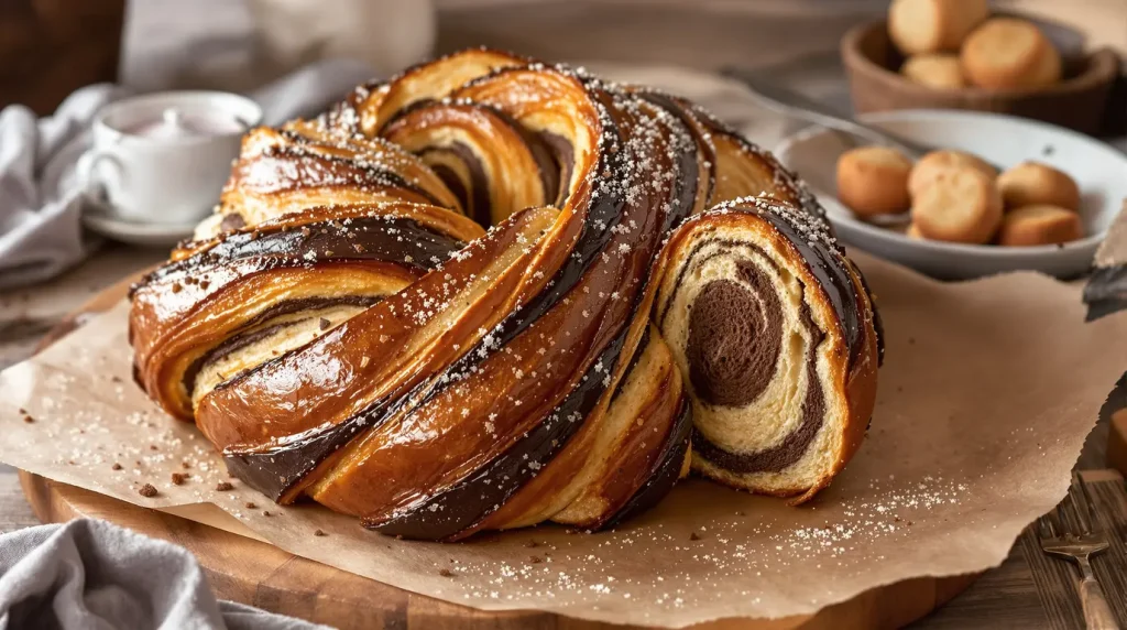 Deux couleurs, double plaisir : la brioche moelleuse au cacao et au chocolat du goûter !
