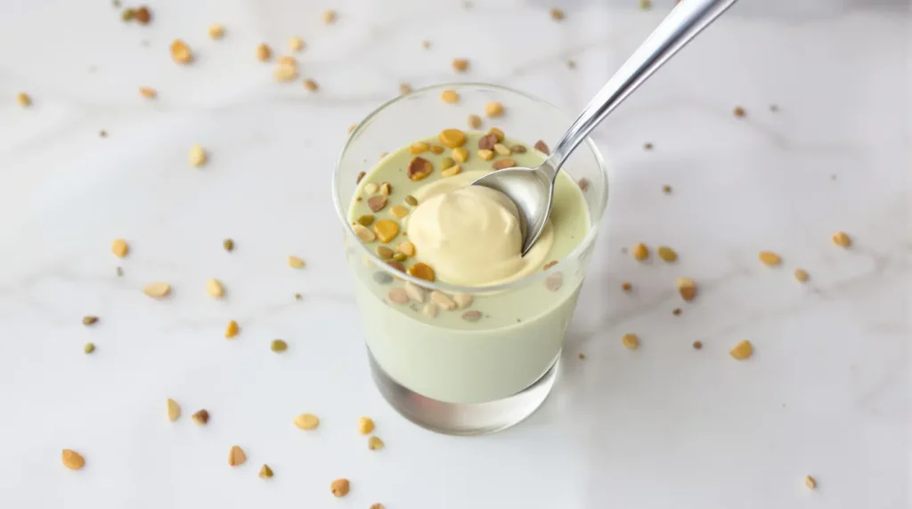 Cette crème pistache-mascarpone est d’une douceur irrésistible : impossible de s’arrêter à une seule cuillère