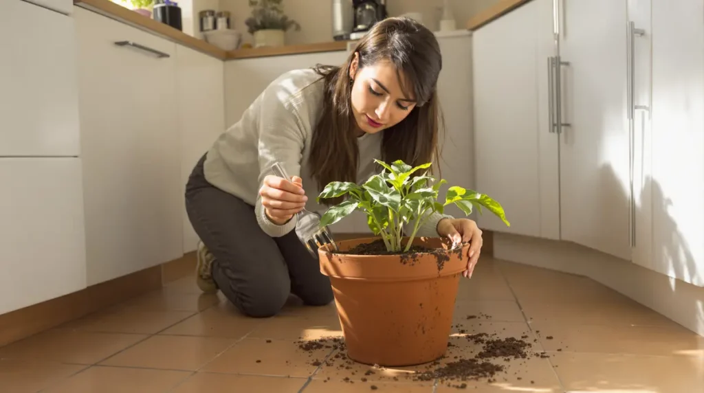 J'étalais du marc de café pour nourrir mes plantes : en grattant la croûte un mois plus tard, j'ai compris pourquoi elles mouraient de soif