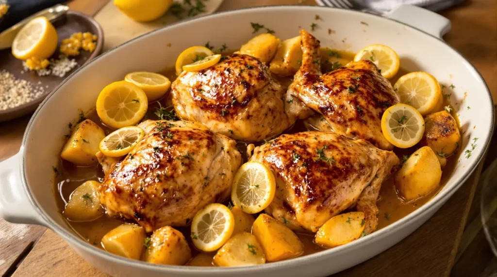 Quand ce savoureux poulet au citron et à l’ail mijote au four, toute la maison se transforme en taverne grecque
