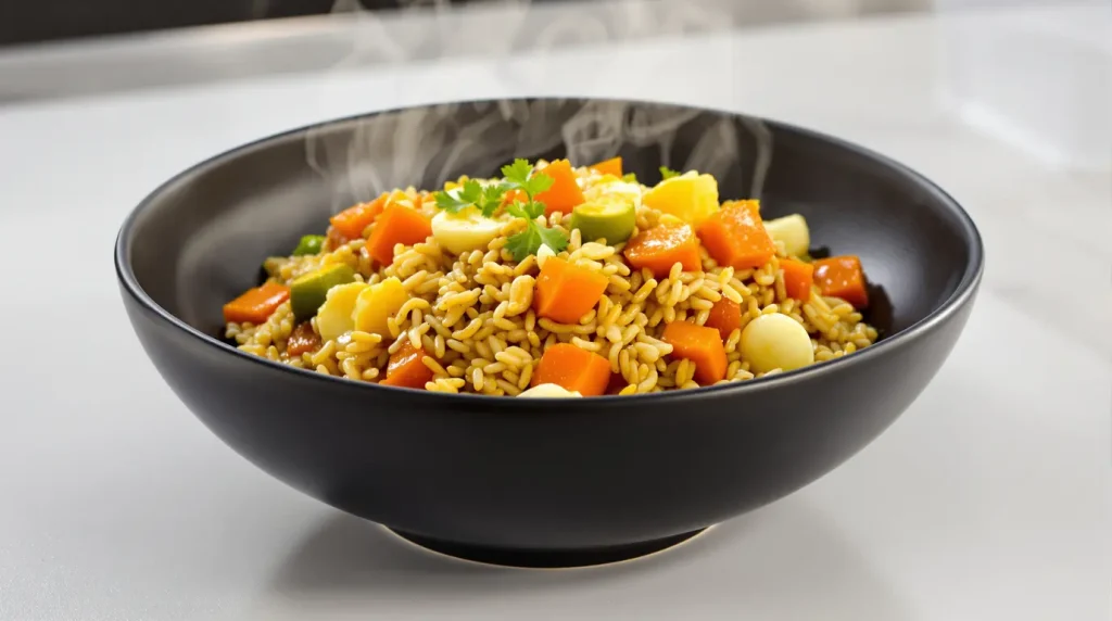 Je prépare ce riz sauté carotte-poireau nappé de sauce soja dès que je veux un dîner healthy express